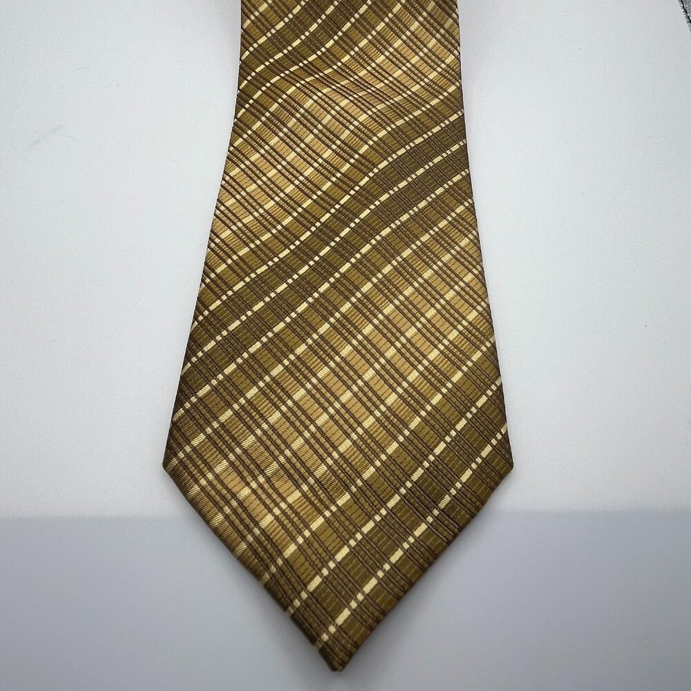 KENNETH COLE REACTION Men's 100% Silk Tie ~ Gold ~ Geometric ~ Hand Sewn!